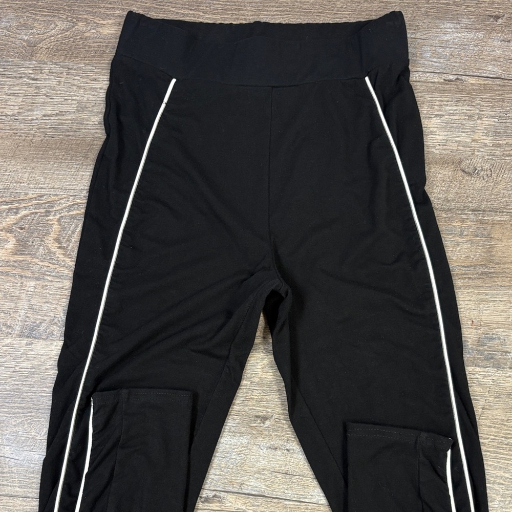 Naked Wardrobe Black High-Rise  Leggings w/ White Trim | Size Medium